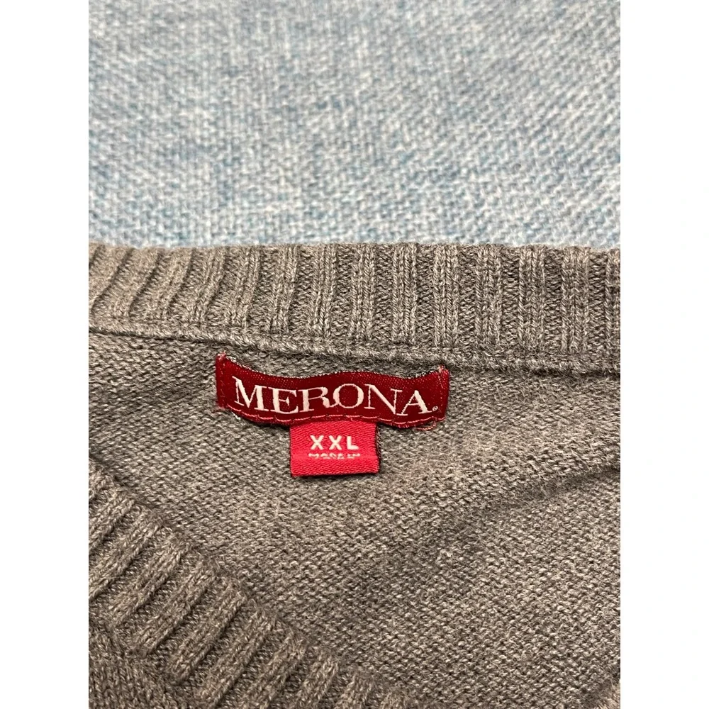 Merona Mens V-Neck Sweater Gray Long Sleeve Knit Pullover XXL